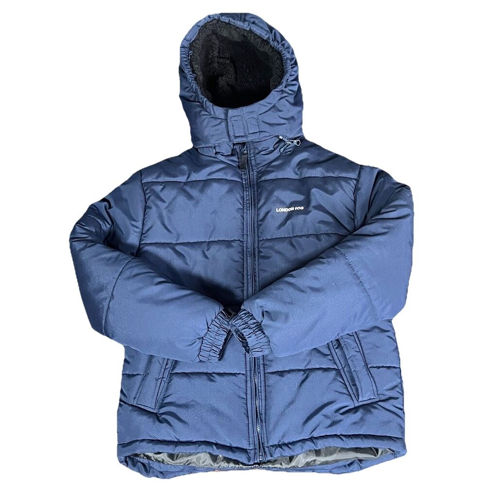 London Fog Puffer Youth Size Small L 14/16 Zip Up Winter Jacket With Hood Blue